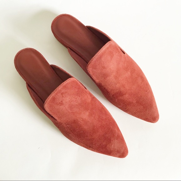 Able Lizbeth Cherry Suede Leather Slip On Slides Pointy Toe Sustainable Mules - Picture 5 of 6